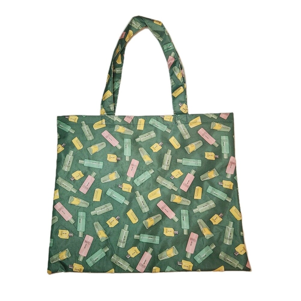 Clinique Tote Bag 16x13" Summer Vibes Green Cosmetic Bottle Design Collectible - Picture 7 of 9
